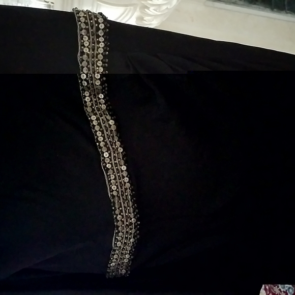 Cache. One-Shoulder, Cascading, Draped-Sleeve, Ruched Black Dress. Beaded Silky - Picture 3 of 16